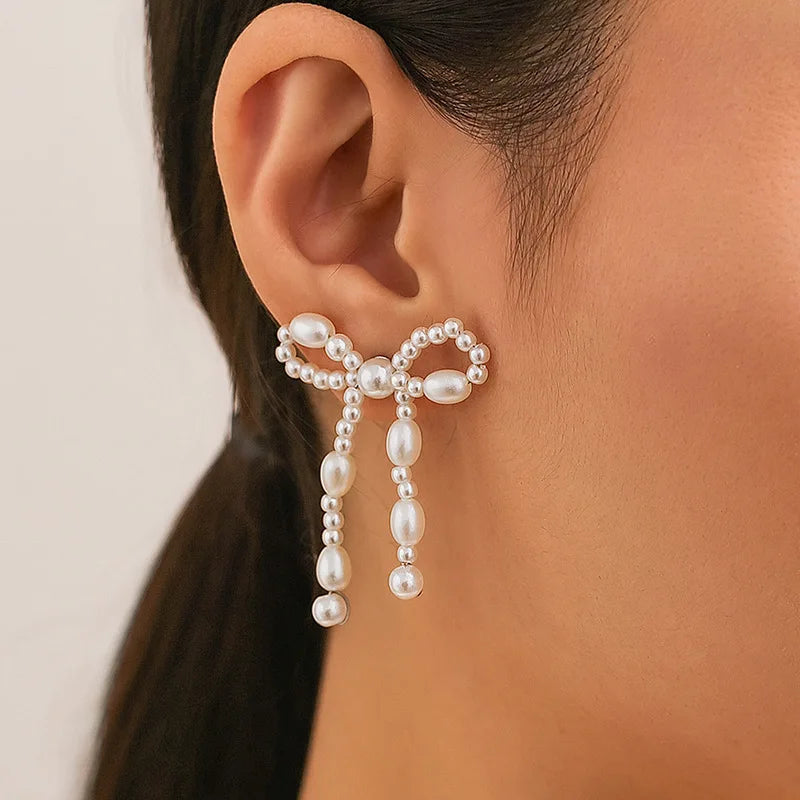 Bow Faux Pearl Earrings