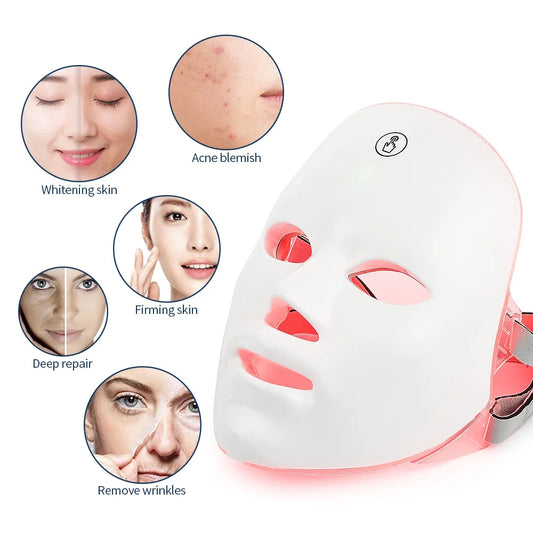 7 Colors Photon Facial LED Mask Red Light Therapy Anti Aging Anti-Wrinkle Skin Care Treatment