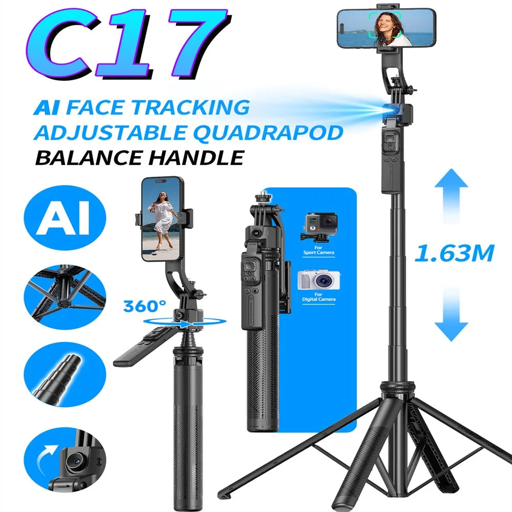 Intelligent Face Tracking Selfie Stick Gimbal Stabilizer w/ Bluetooth Remote For Smartphones